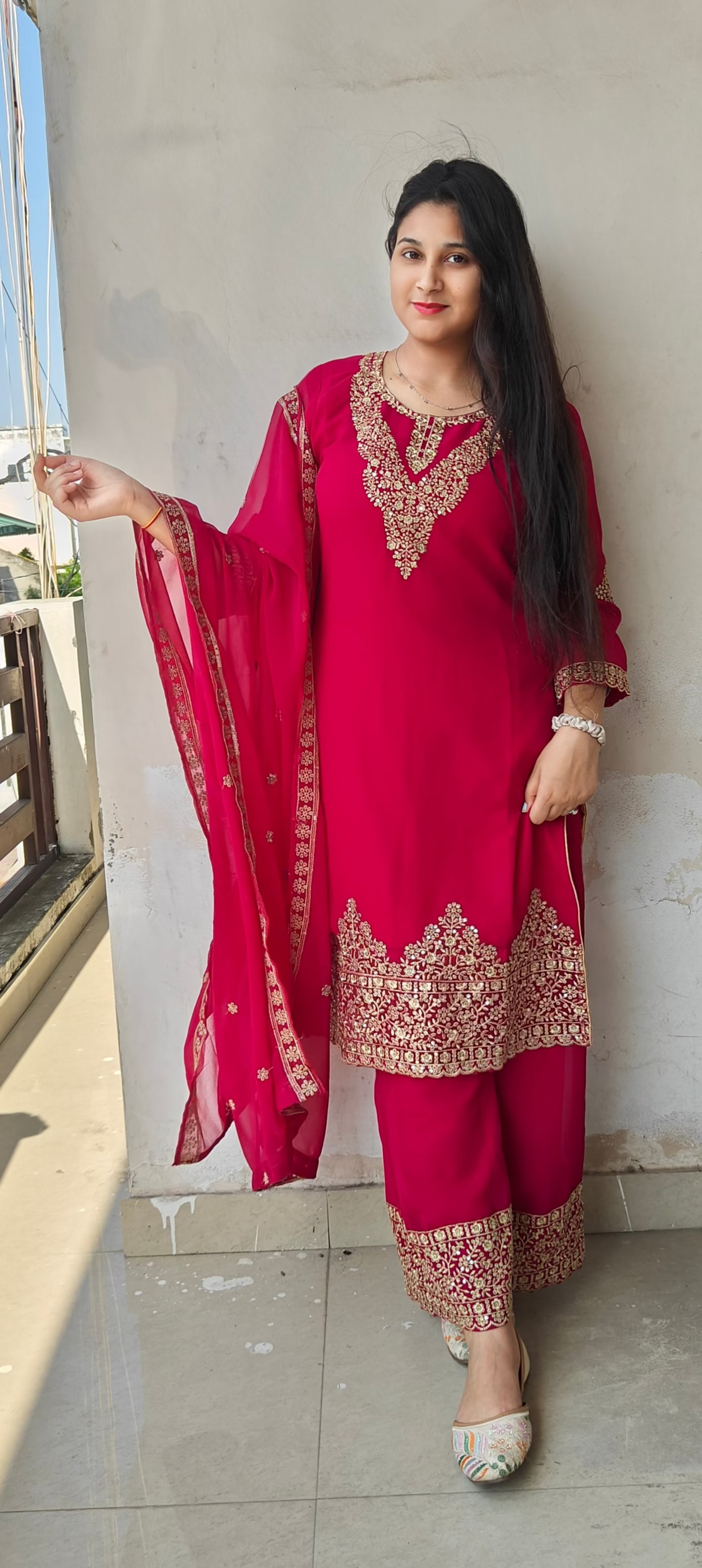 Rani Pink Embroidered Kurta Set with Dupatta (Z0303)