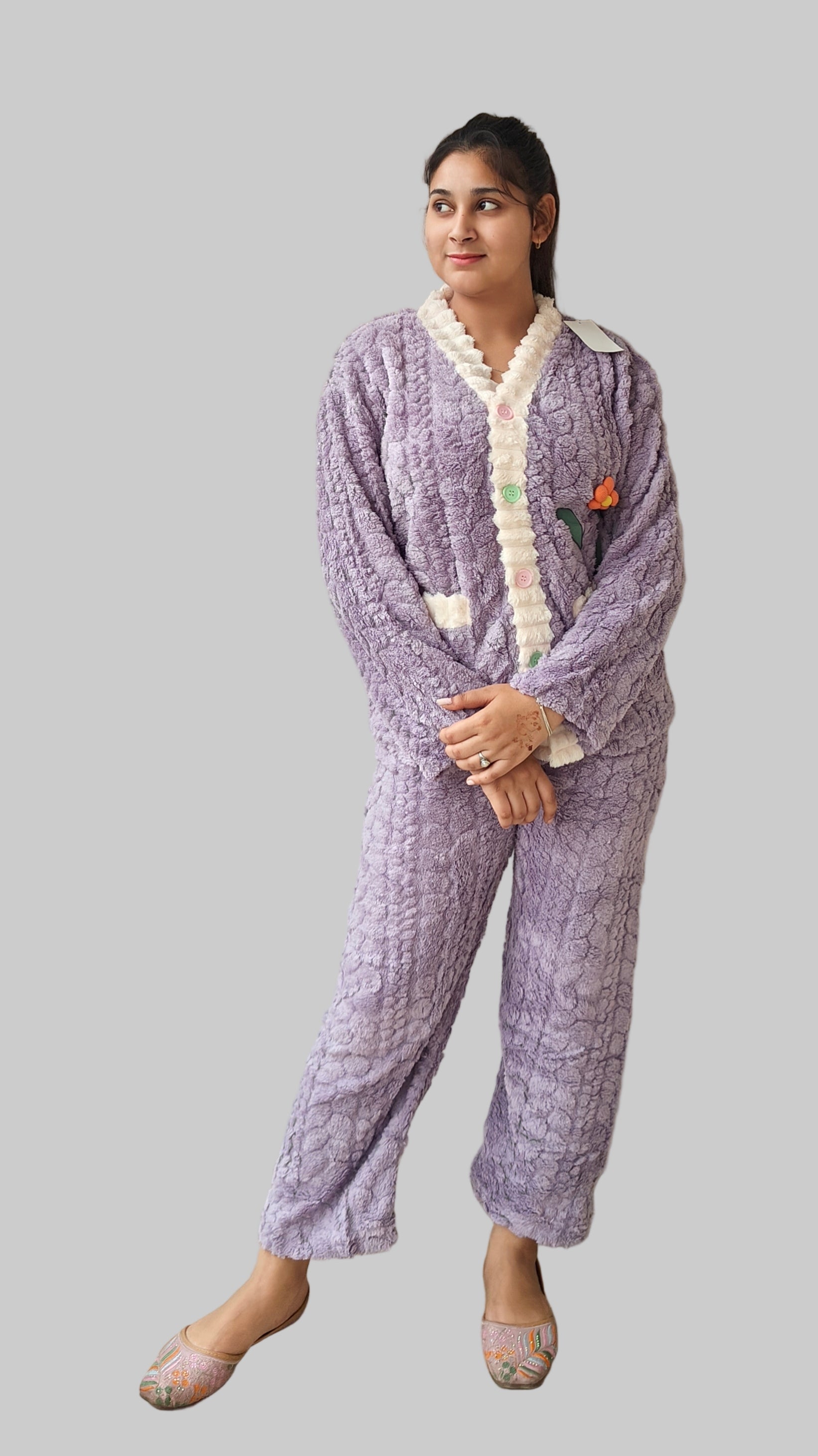 Levender Cozy Woolen Night Suit for Winter (Z0317)  Prisha Styles