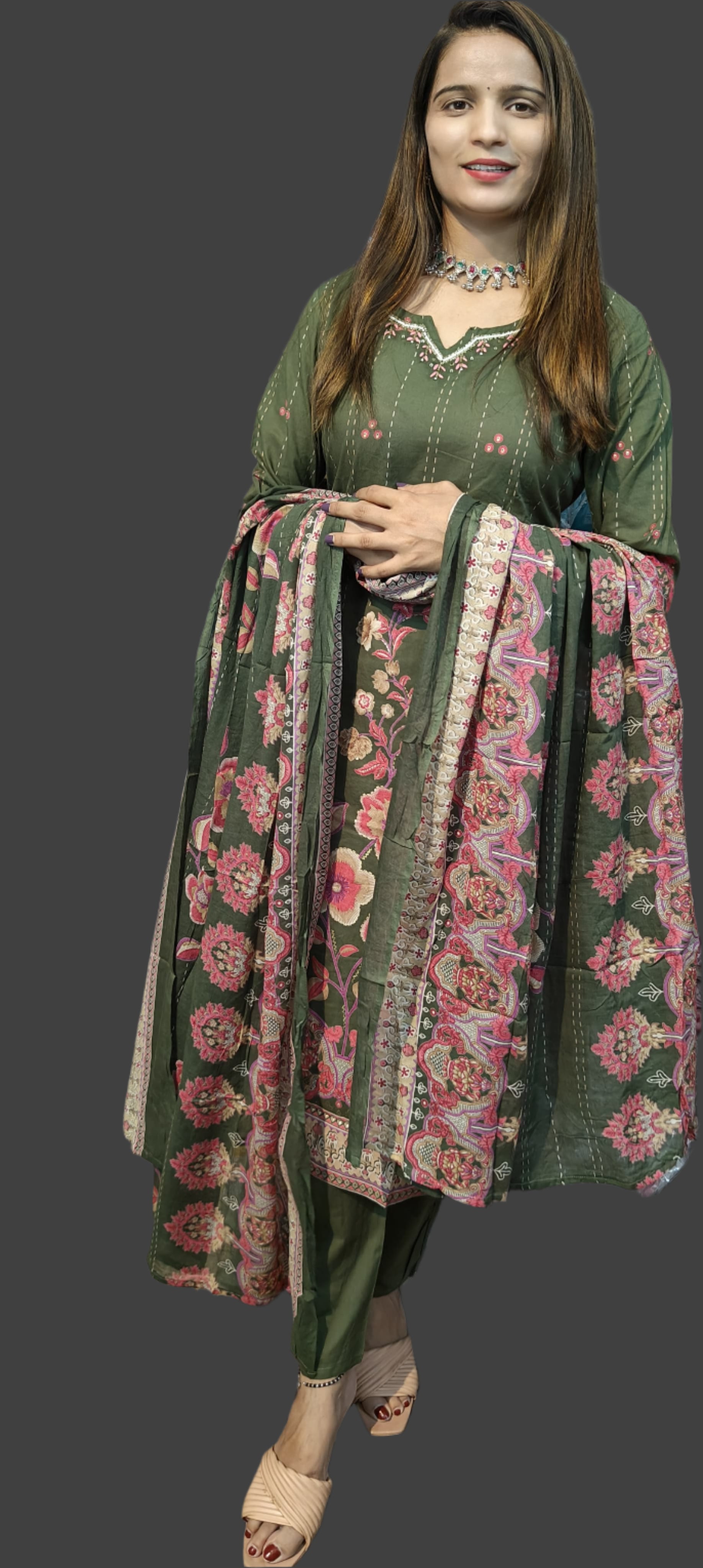 Olive Green Colour 3 Piece Kurta Set (Z0174)