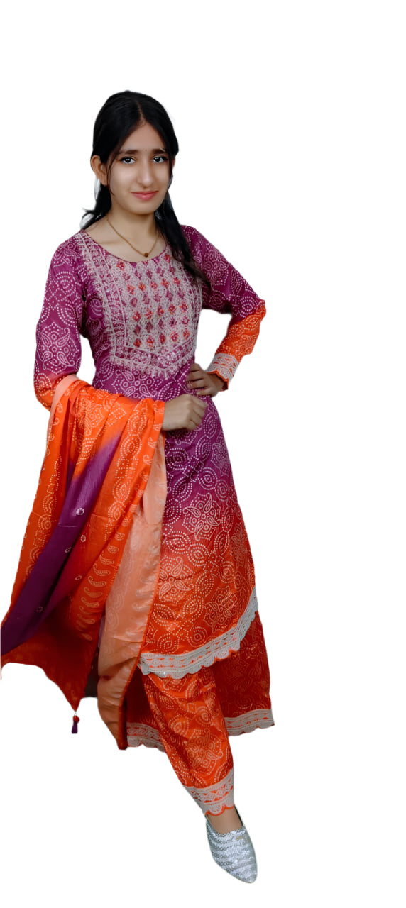 Purple with orange 3 Piece kurta Set (Z047)
