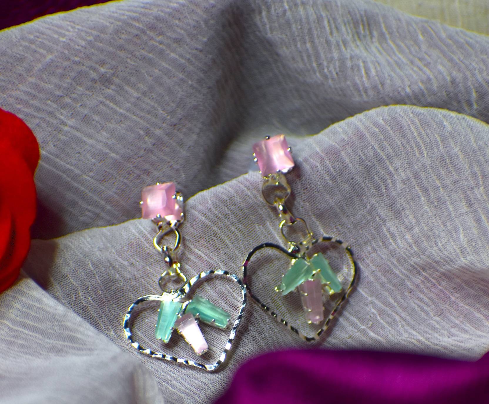 Diamond Stone Heart Shape Earring Alloy Drops & Danglers