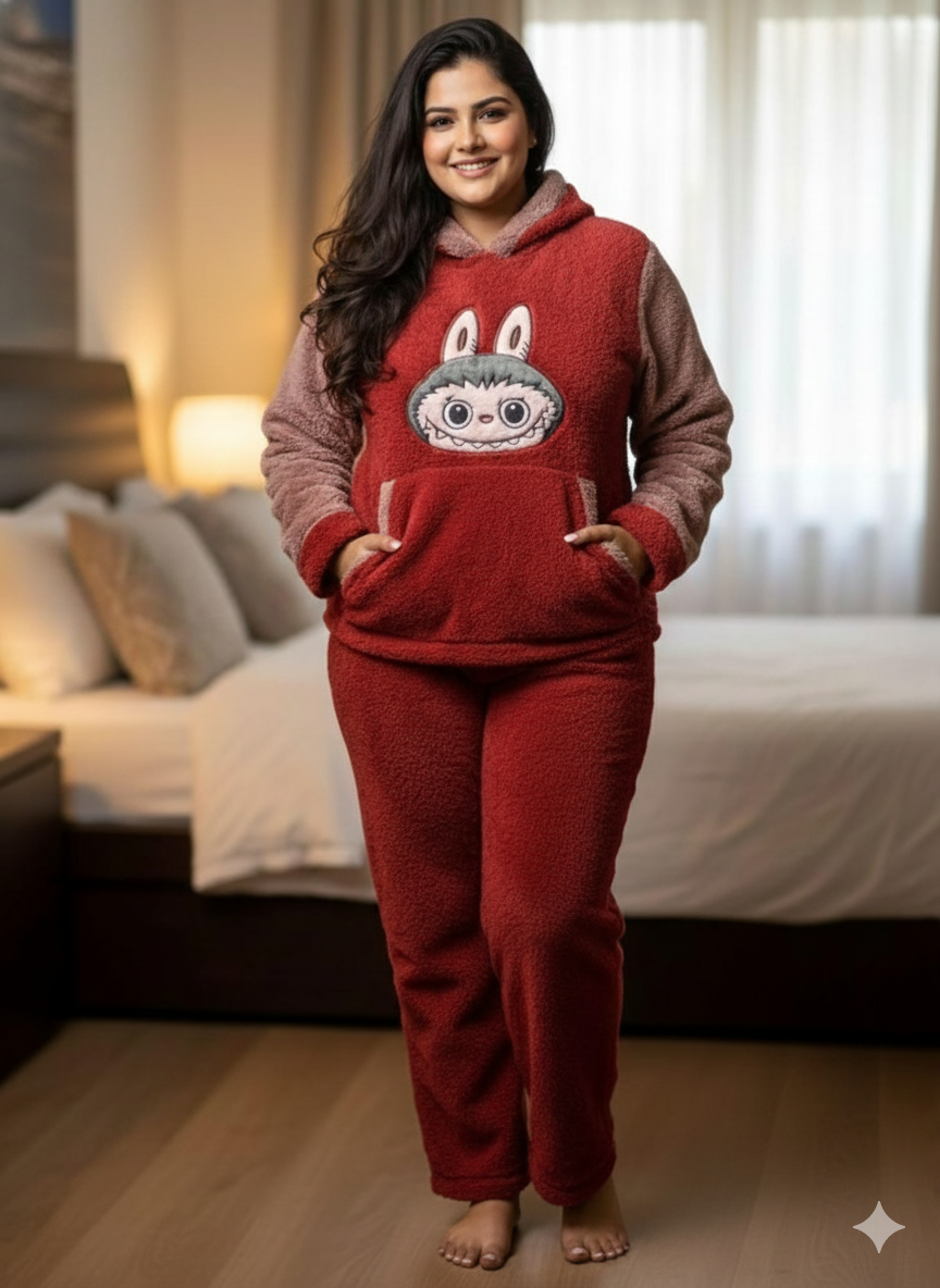 Red Colour beautiful Labubu doll print Night suit (ZO423)