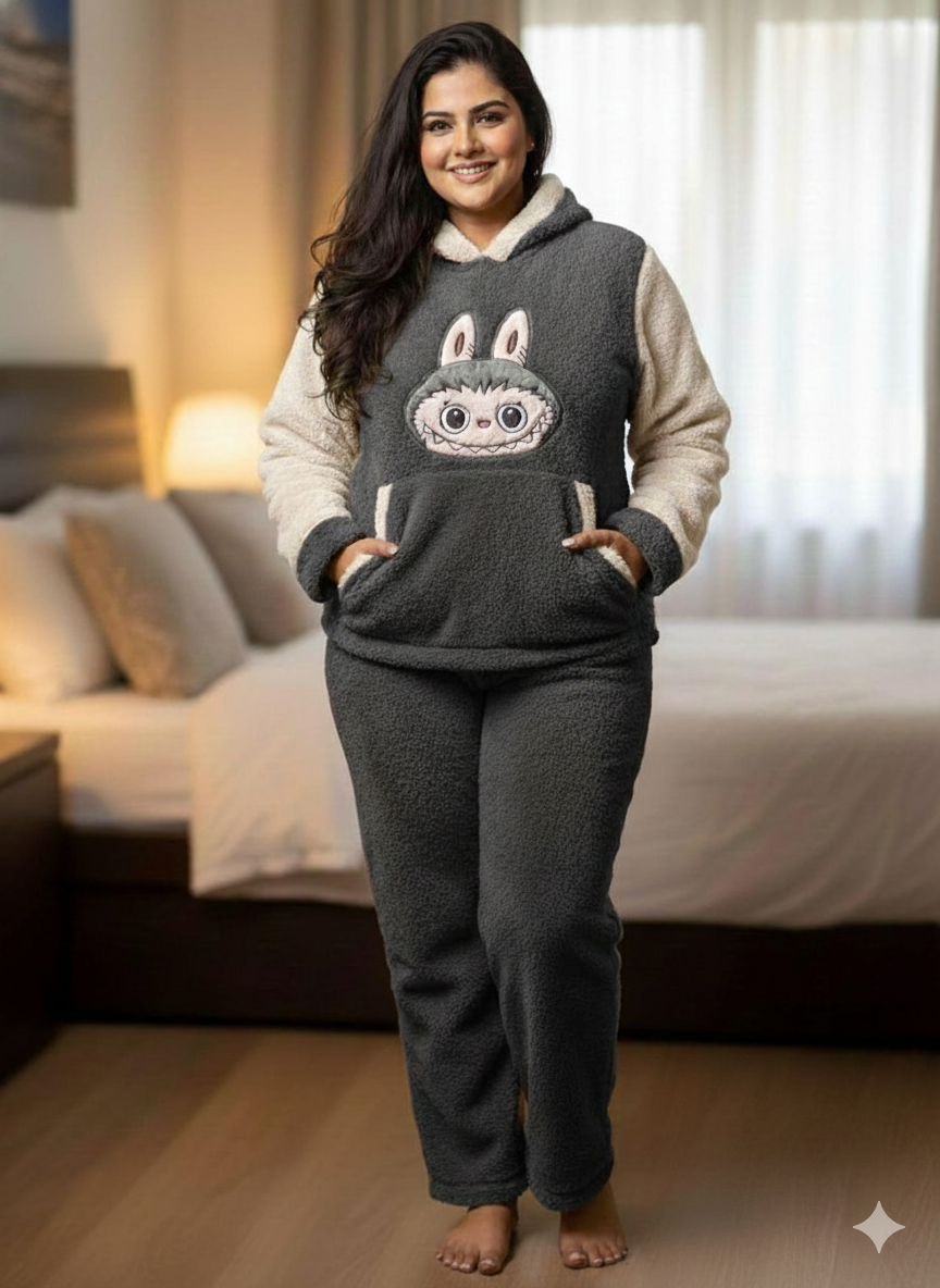 Grey Colour beautiful Labubu doll print Night suit (ZO422)
