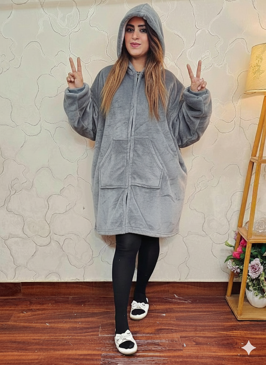 Grey Colour Oversize Hooded Lounge Dress( ZO425)