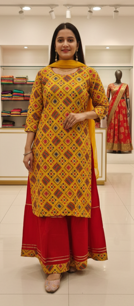 Yellow colour reyon cotton fabric 3 piece suit (Z0557)