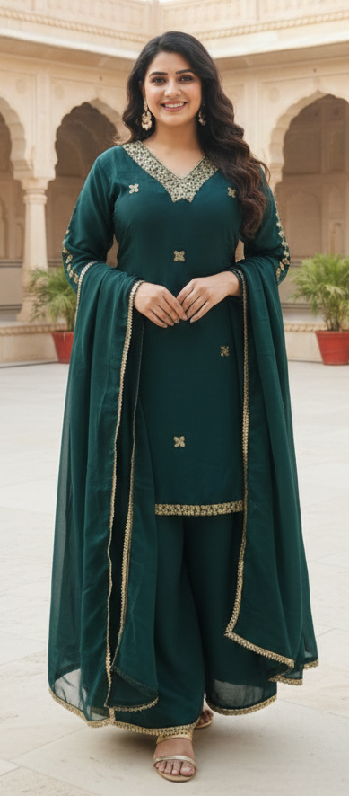 Peacock green colour partywear suit (Z0556)