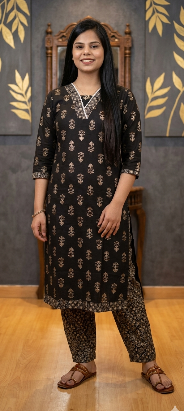 Black colour cotton fabric 2 piece suit (Z0631)