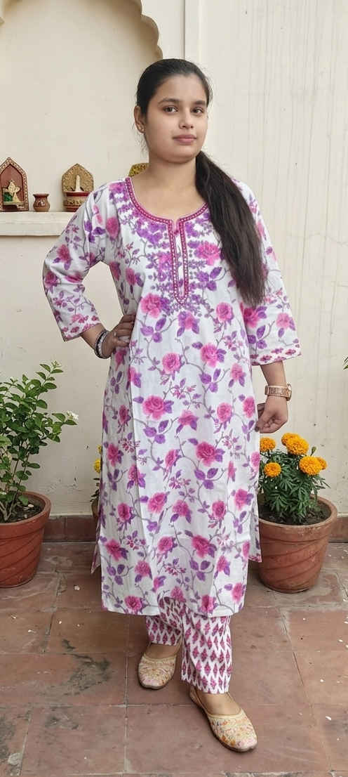 PInk colour cotton fabric 2 piece suit (Z0643)