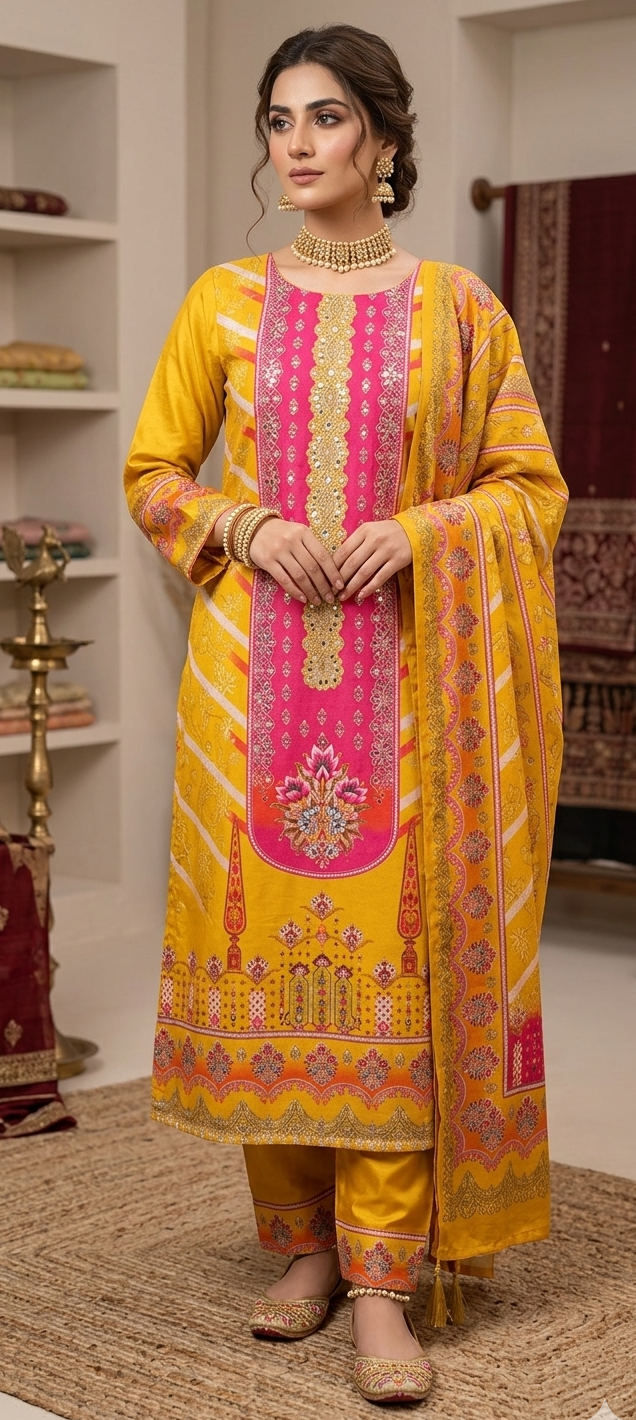 Yellow colour blend cotton  fabric 3 piece suit (Z0666)