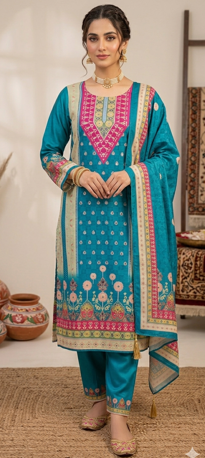 Sky blue colour blend cotton  fabric 3 piece suit (Z0667)
