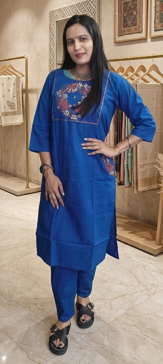 Blue colour pure cotton fabric 2 piece suit (Z0660)