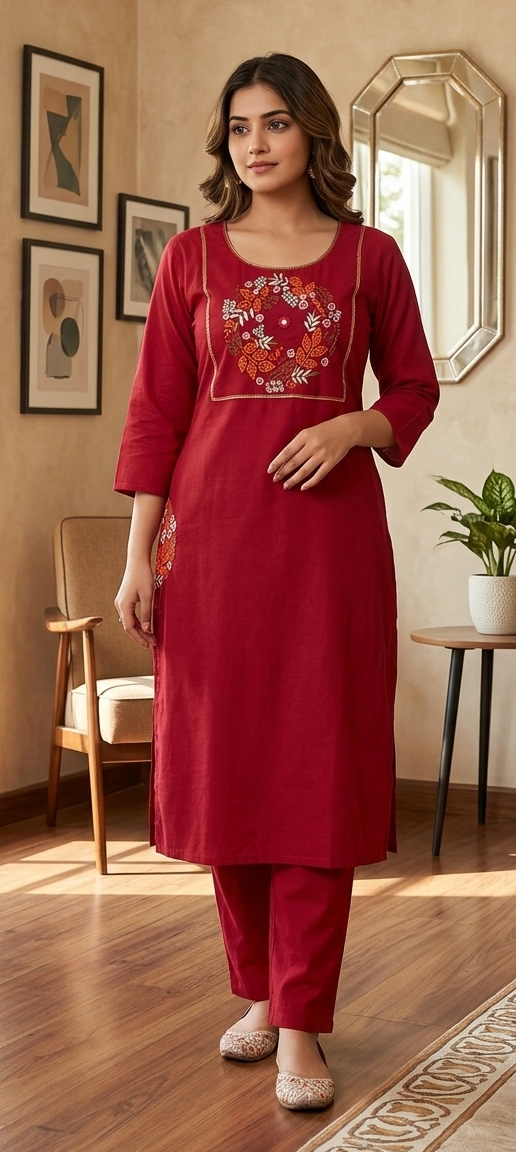 Red colour pure cotton fabric 2 piece suit (Z0659)