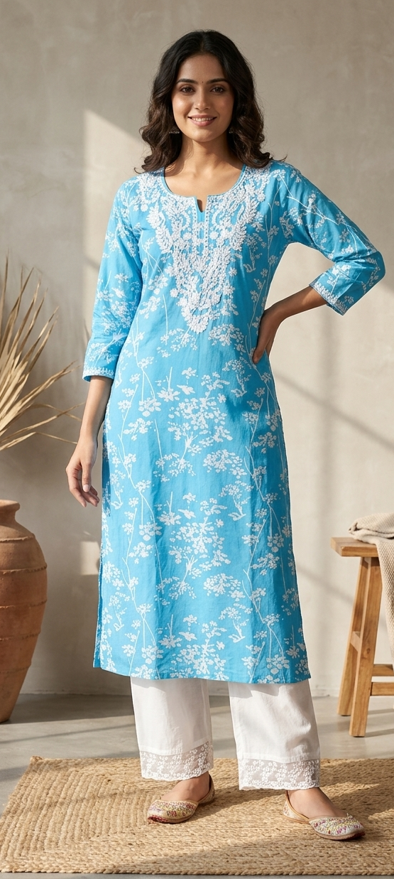 Blue colour pure cotton fabric 2 piece suit (Z0657)