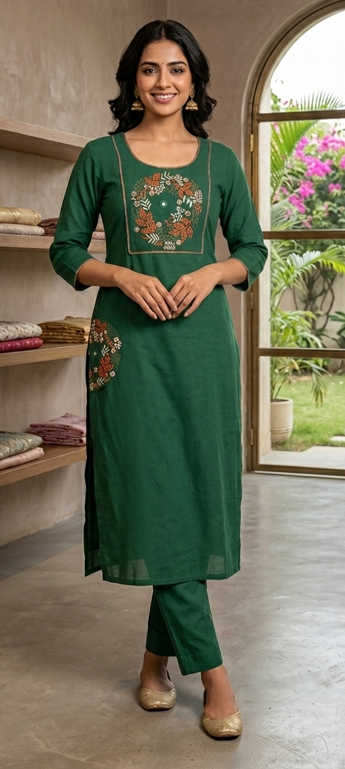 Green colour pure cotton fabric 2 piece suit (Z0663)
