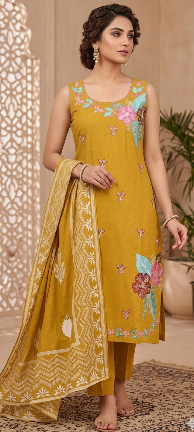 Yellow colour pure cotton fabric 3 piece suit (Z0676)