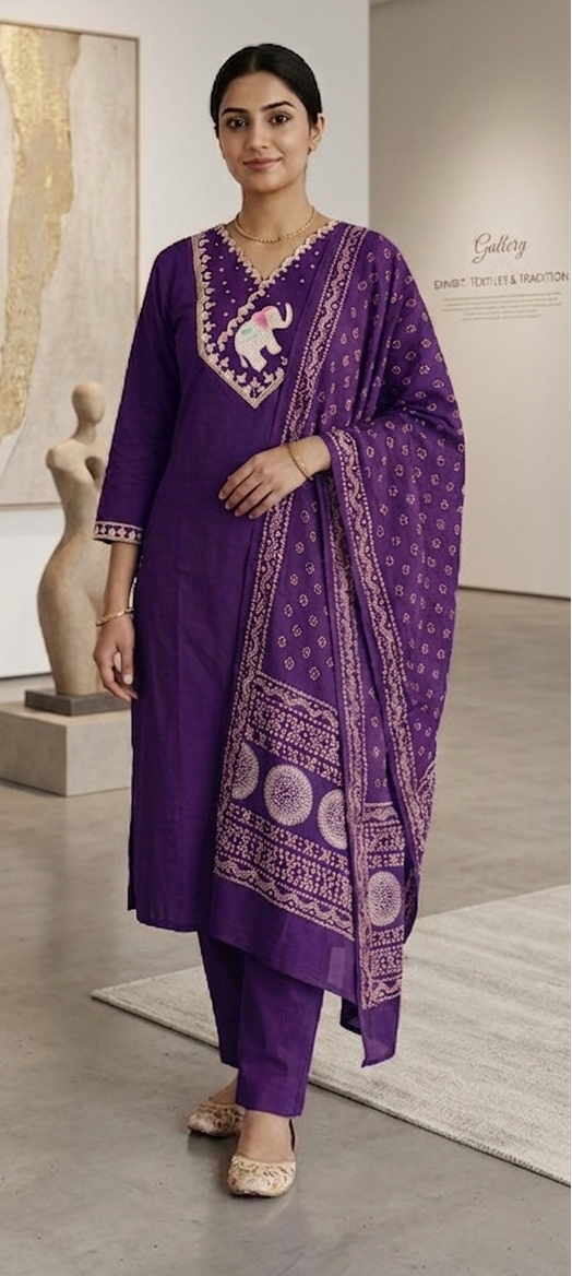 Purple colour pure cotton 3 piece suit (Z0680)