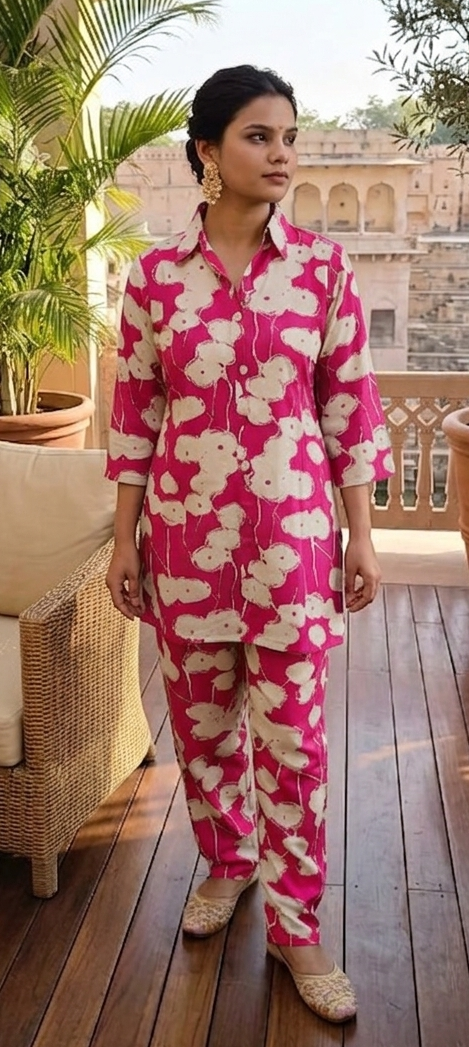 Pink colour reyon cotton fabric cordset (Z0691)