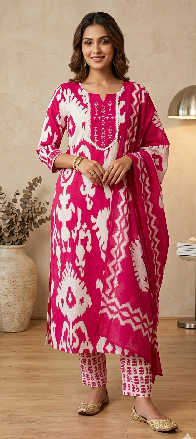 Pink colour reyon cotton fabric 3 piece suit (Z0708)