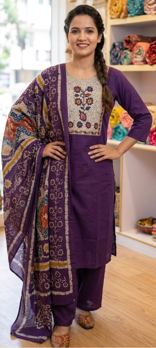 Wine colour pure premium cotton fabric 3 piece suit (Z0711)