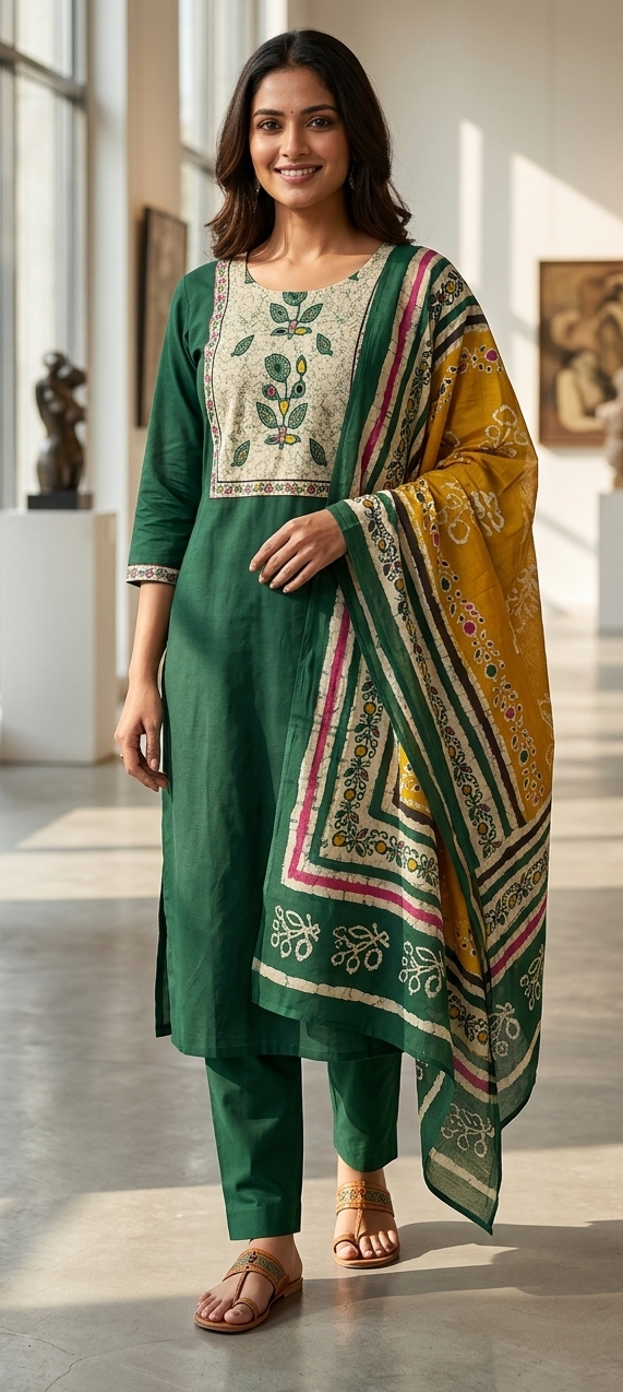 Green colour pure premium cotton fabric 3 piece suit (Z0713)