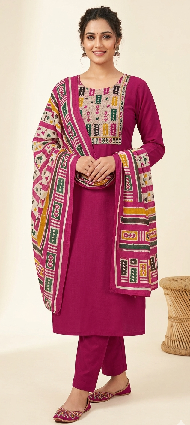 Pink colour pure premium cotton fabric 3 piece suit (Z0717)