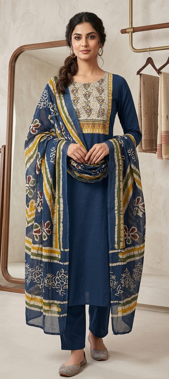 Blue colour pure premium cotton fabric 3 piece suit (Z0716)