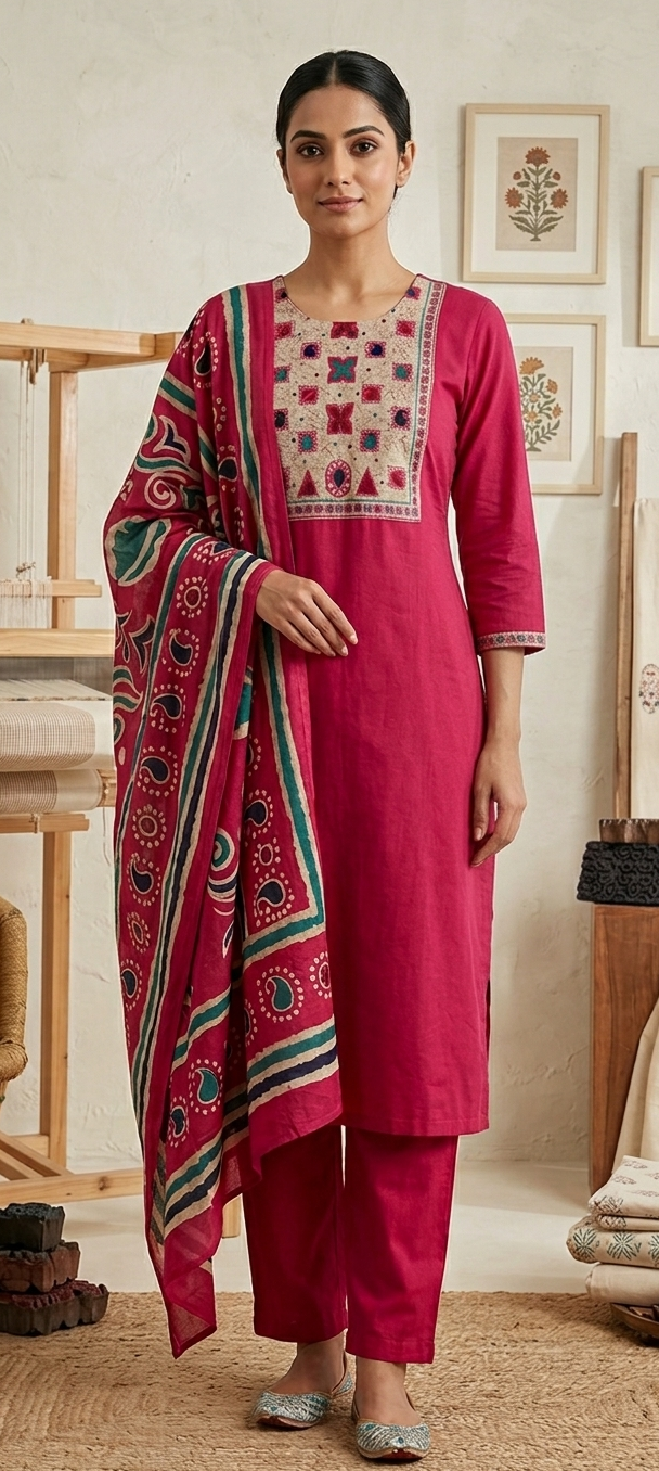 Pink colour pure premium cotton fabric 3 piece suit (Z0715)
