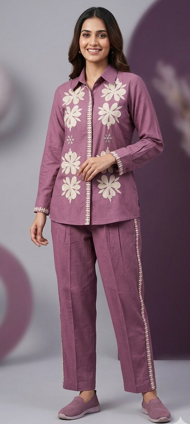 Purple colour co-ordset cotton silk fabric  2 piece (Z0726)