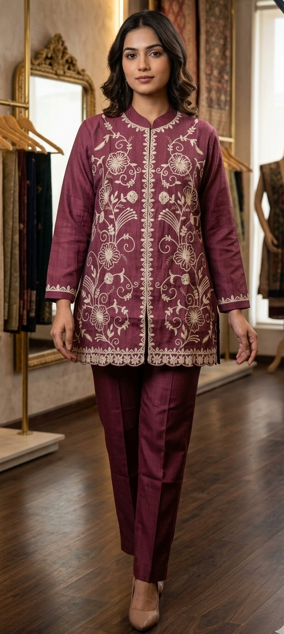 Wine colour  co-ordset cotton silk fabric  2 piece (Z0721)