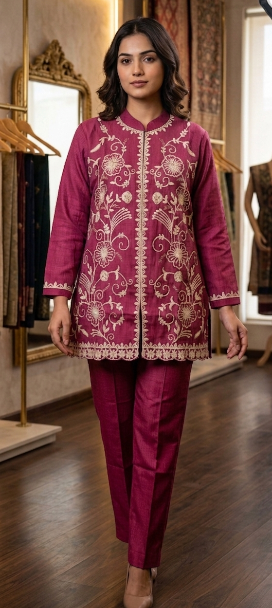 Magenta pink colour  co-ordset cotton silk fabric 2 piece (Z0722)