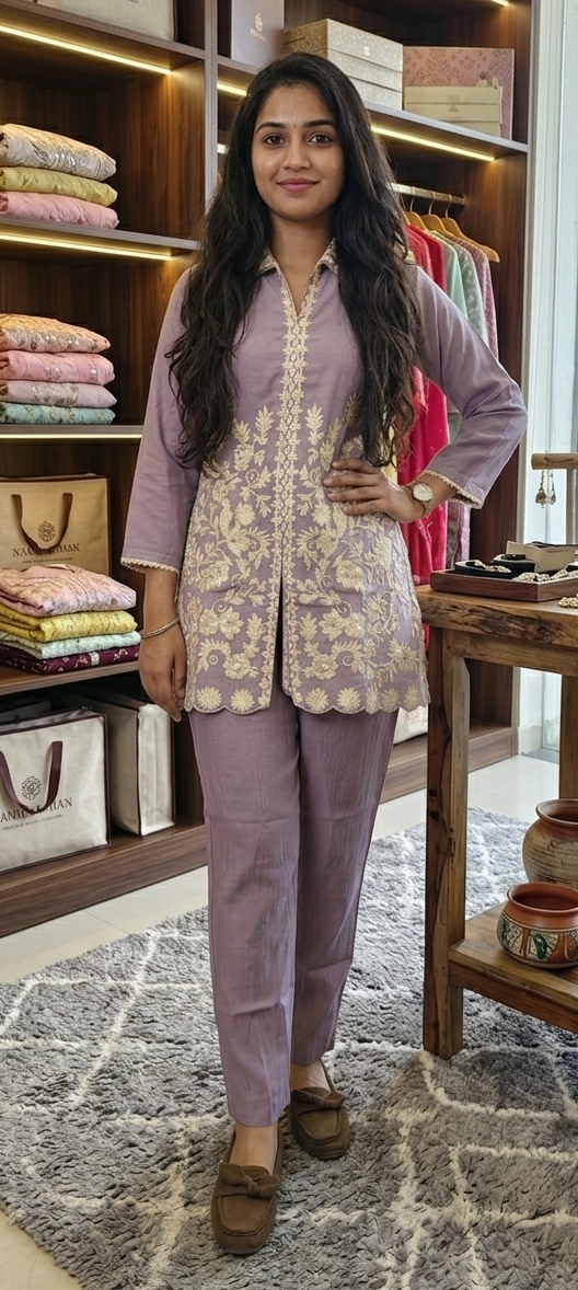 Levender colour  co-ordset cotton silk fabric  2 piece (Z0725)