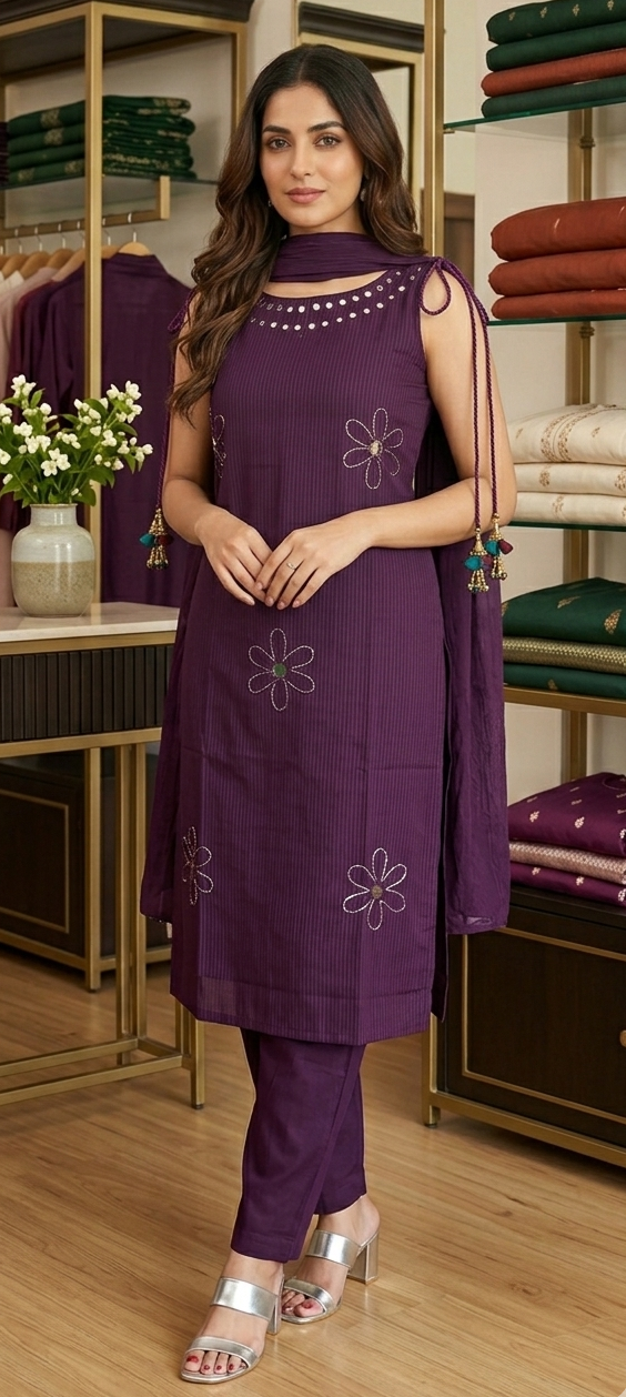Wine colour reyon cotton fabric 3 piece suit (Z0727)