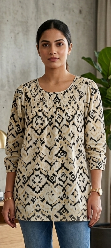 Cream colour reyon cotton fabric long top (Z0748)