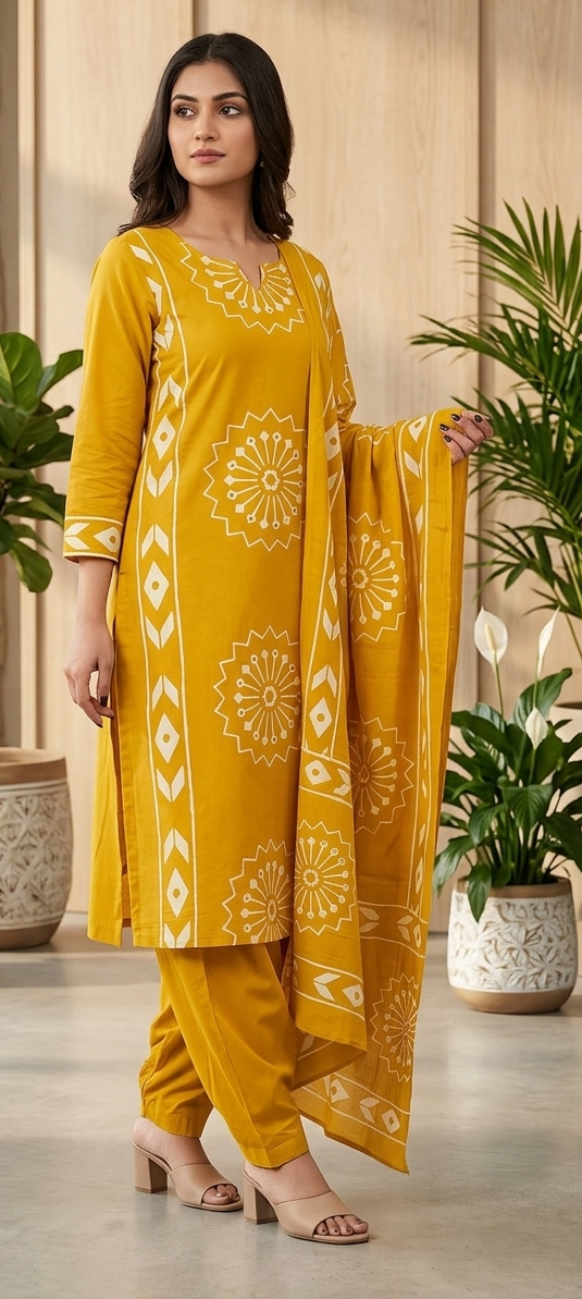 Yellow colour pure cotton fabric 3 piece suit (Z0751)