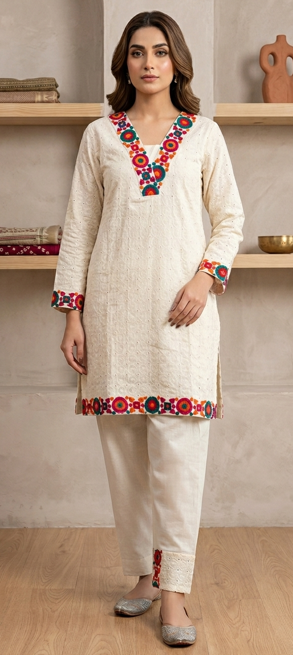White colour shefali pure cotton fabric co-ordset (Z0752)