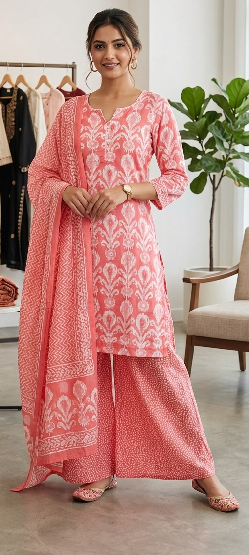 Gajri pink colour pure cotton 3 piece suit (Z0757)