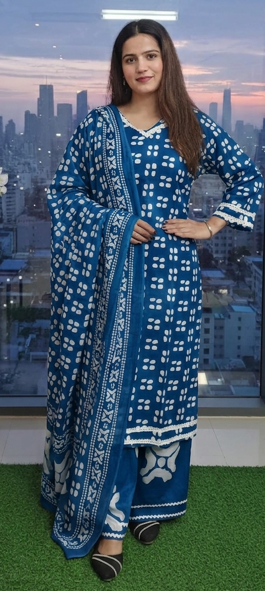 Blue colour pure cotton fabric 3 piece suit (Z0759)