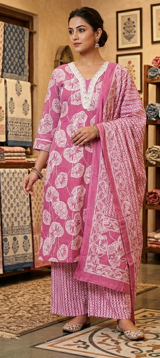 pink colour pure cotton 3 piece suit (Z0758)