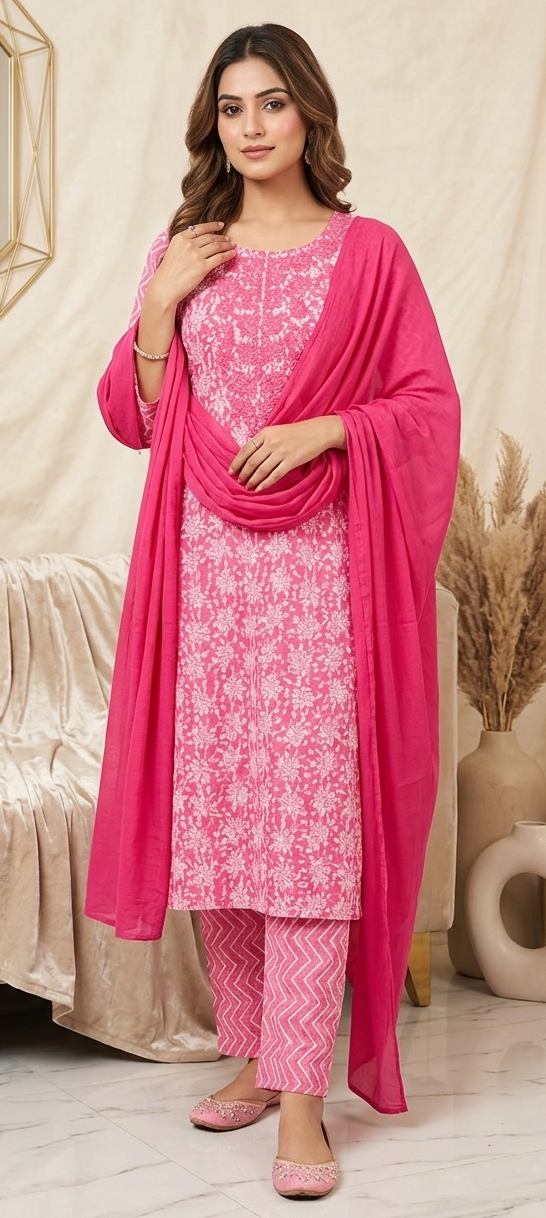 Pink colour pure cotton 3 piece suit (Z0762)