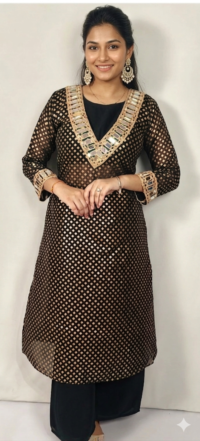 Black Mirror Work Beautiful Kurta Set (Z0764)