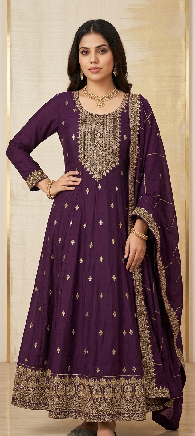 Wine colour silk fabric party wear anarkali (Z0767)