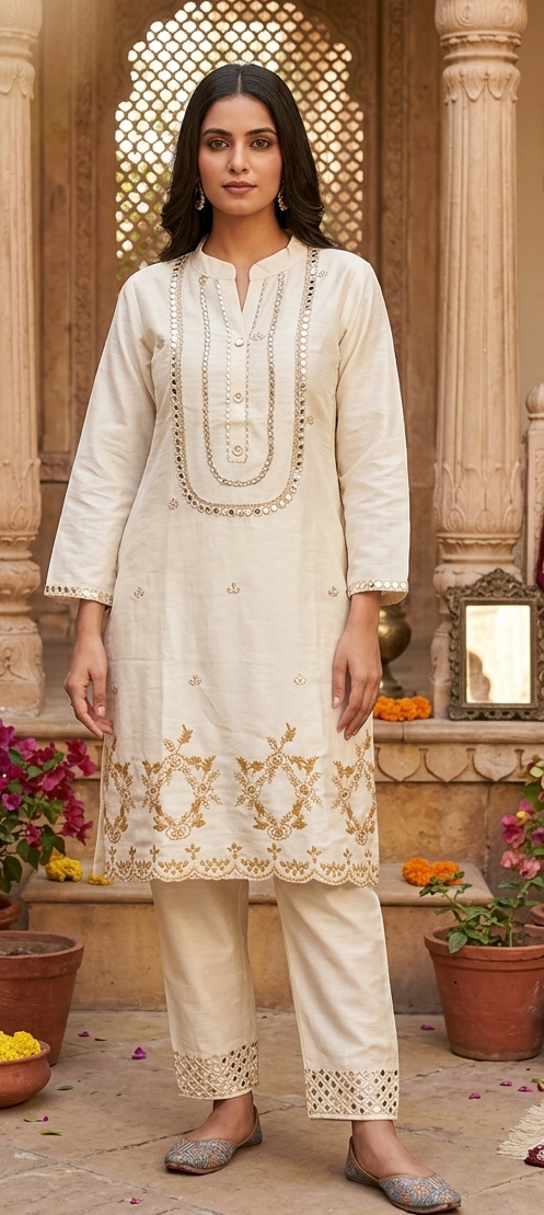 White colour khadi cotton 2 piece set (Z0771)