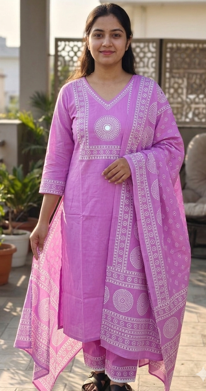 Levender colour reyon cotton fabric 3 piece suit (ZO776)