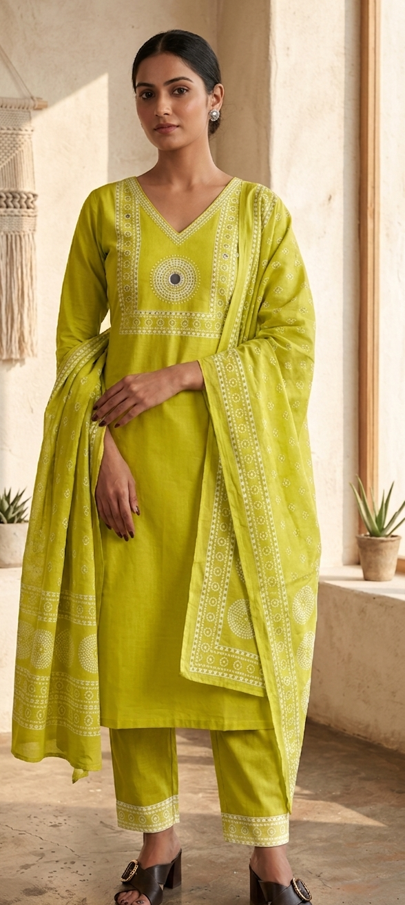 Neon colour reyon cotton fabric 3 piece suit (Z0780)