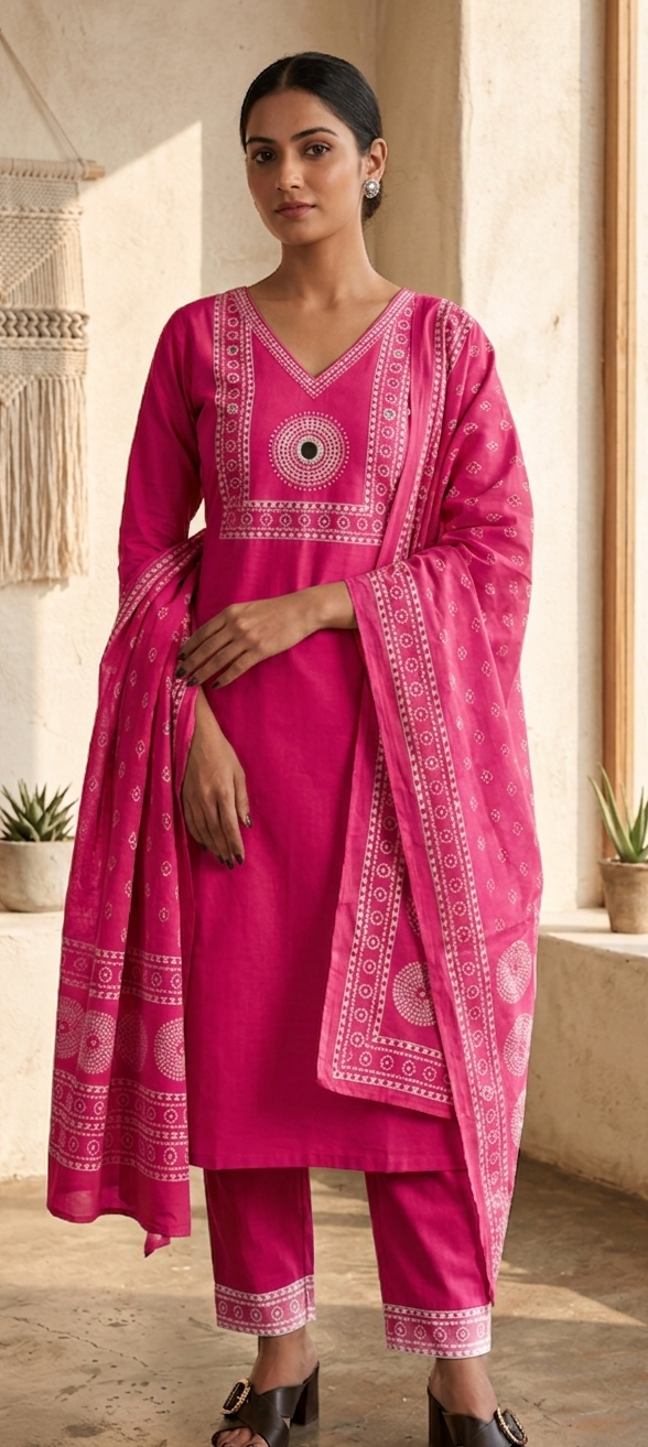 Pink colour reyon cotton fabric 3 piece suit (Z0777)