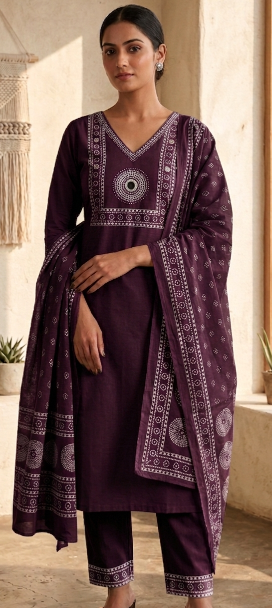 Wine colour reyon cotton fabric 3 piece suit (Z0781)