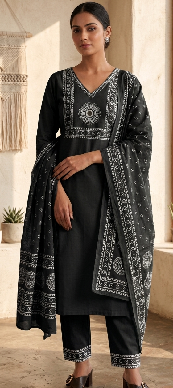 Black colour reyon cotton fabric 3 piece suit (Z0778)