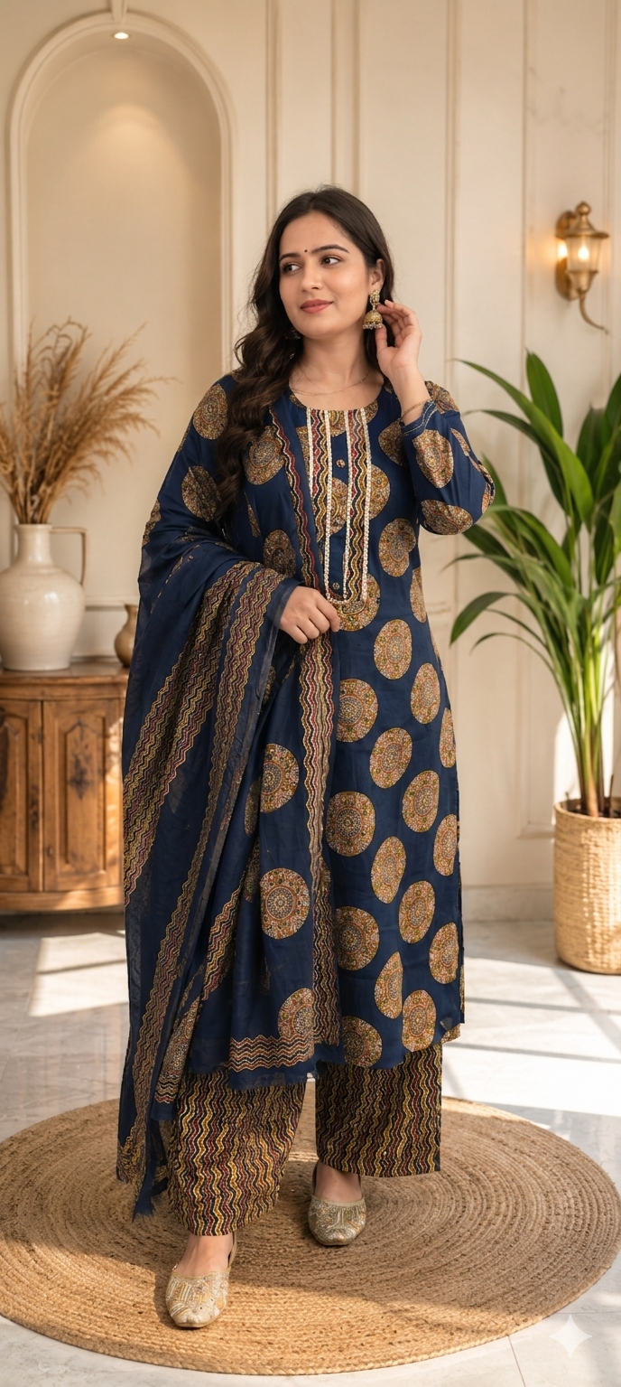 Blue colour pure cotton fabric 3 piece suit (Z0786)