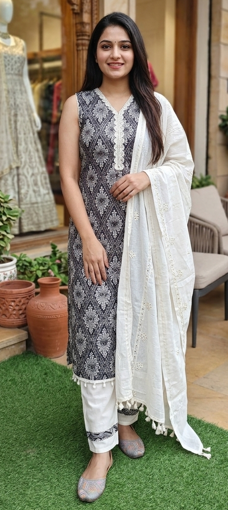 Black colour premium cotton fabric 3 piece suit (Z0795)
