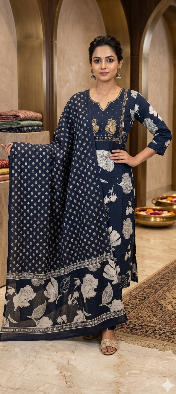 Blue colour cotton fabric 3 piece suit (Z0802)